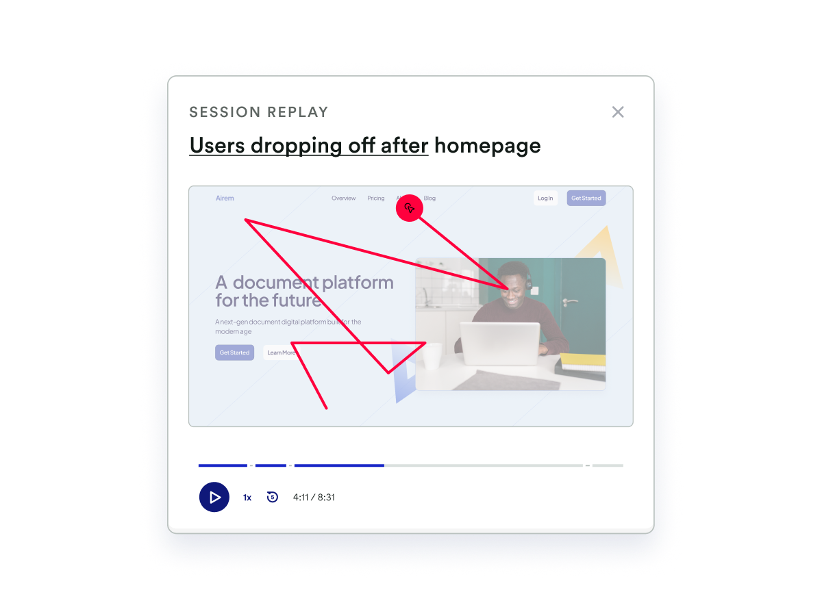 An image of a user's session who dropped off after visiting the homepage